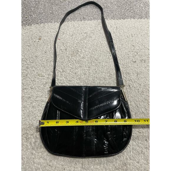 Vintage Women's Eel Skin Leather of the Sea Shoulder Bag Black Mini Purse - Picture 11 of 13